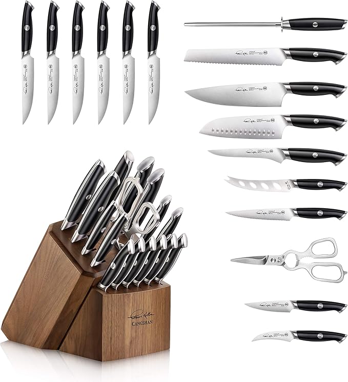 Cangshan Thomas Keller Signature Collection Swedish Powder Steel Forged, 17-Piece Knife Block Set, Walnut, Black