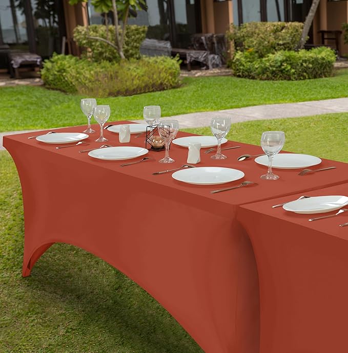Utopia Kitchen 6FT Spandex Tablecloth [1 Pack, Light Coffee] 200 GSM Stretch, Fitted, Washable and Wrinkle Resistant Table Cloth Rectangle Cover for Trade Shows, Wedding, Parties [72Lx30Wx30H Inch]