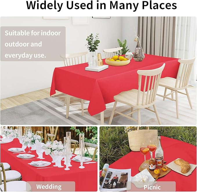 Easy-Going Faux Linen Waterproof Spill-Proof Tablecloth Stain Resistant Rectangle Table Cloth Wrinkle Free Decorative Fabric for Kitchen, Dining, Party, Weddings, Restaurants (60x84 in, Red)