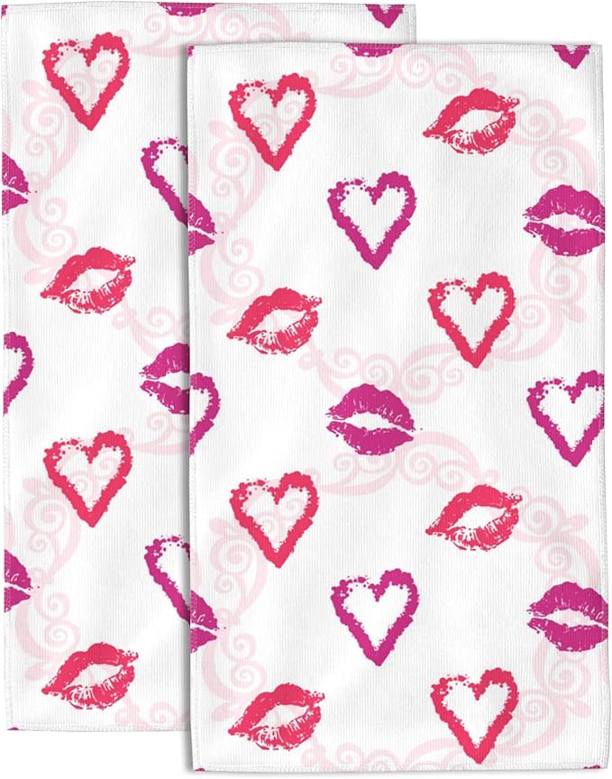 Lips Print Hand Towel Set,Shine Heart Hand Towels for Bathroom 2 Pack Soft Absorbent Decorative Dish Towel for Kitchen Sports Gym Yoga Home Decor 14 x 28 in