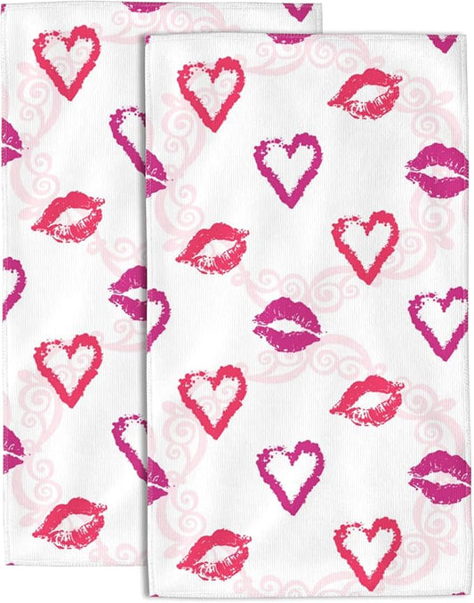 Lips Print Hand Towel Set,Shine Heart Hand Towels for Bathroom 2 Pack Soft Absorbent Decorative Dish Towel for Kitchen Sports Gym Yoga Home Decor 14 x 28 in