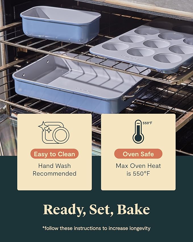 Caraway Nonstick Ceramic Bakeware Set (11 Pieces) - Baking Sheets, Assorted Baking Pans, Cooling Rack, & Storage - Aluminized Steel Body - Non Toxic, PTFE & PFOA Free - Perracotta