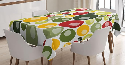 Ambesonne Retro Tablecloth, Colorful Vintage Pattern with Circle Shapes Funky Bubbles Abstract Design Artwork, Rectangular Table Cover for Dining Room Kitchen Decor, 60" X 90", Green Red