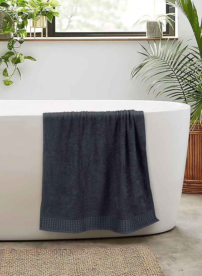 GLAMBURG 100% Cotton 2 Pack Oversized Bath Towel Set 28x55 Inches, Ultra Soft Highly Absorbant Compact Quickdry & Lightweight Large Bath Towels, Ideal for Gym Travel Camp Pool - Charcoal Grey