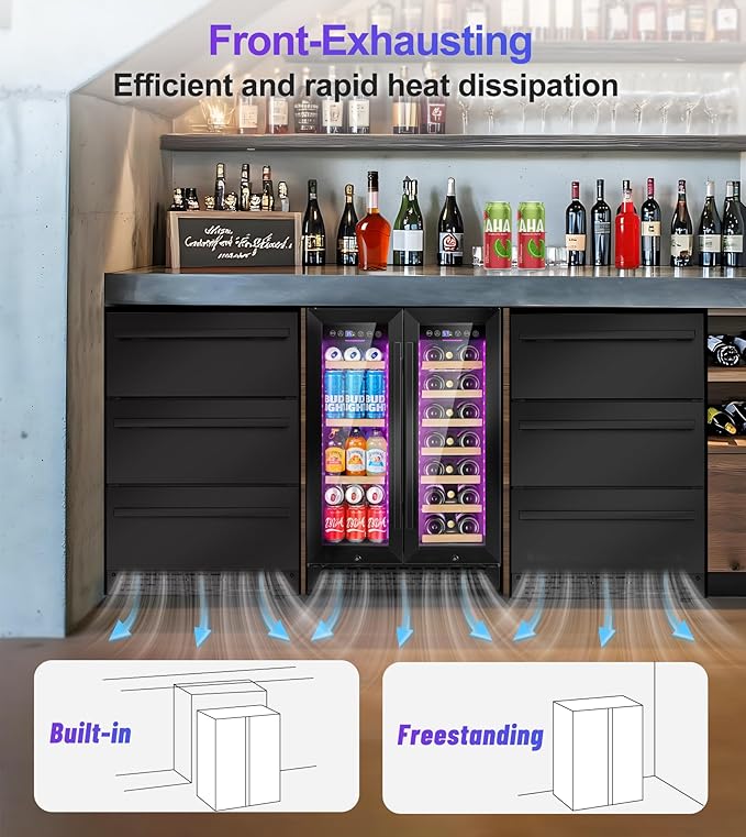 3-Tier Drawer Beverage Refrigerator, Hold 180 Cans 24 inch Undercounter & Built-in Beverage Fridge with Temperature Control, Waterproof Outdoor Freestanding Beverage Cooler for Home,Commercial Use