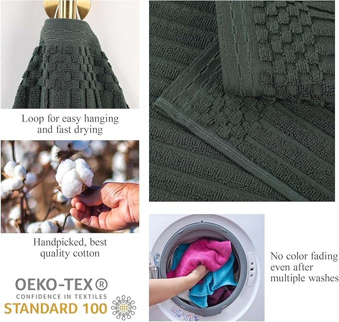 Cotton 2-Piece Solid and Ribbed Bath Towel Set, Bath Towels- 27" x 54", Pine by Superior