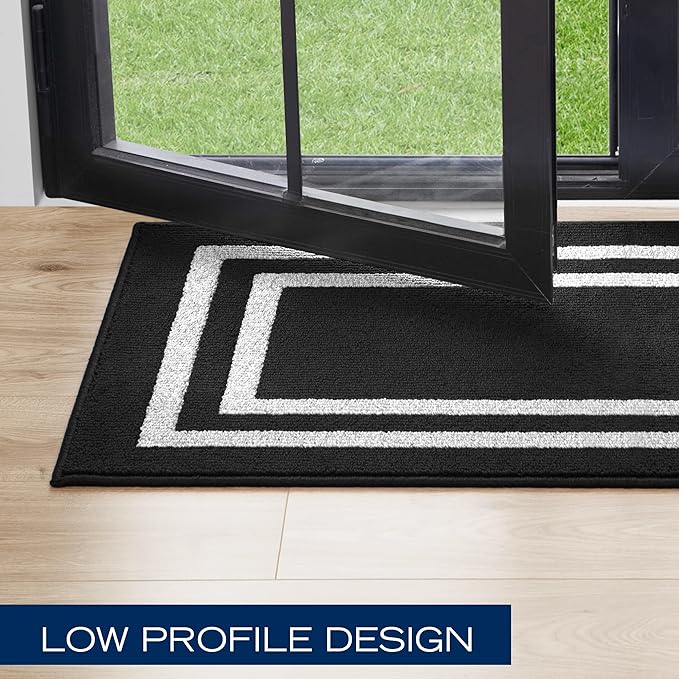 Nautica – Runner Rug 2 Piece Set | Indoor Runners for Hallways and Entry Rugs| Non-Skid Entry and Kitchen Door Mat| Machine Washable Carpet Rugs | 2'2" x 3'9" and 2'2" x 5' | Double Border Black