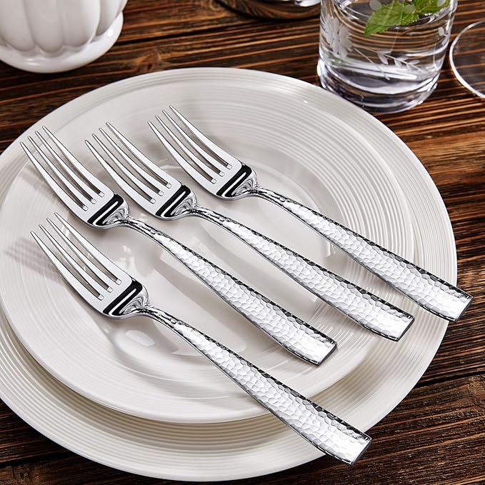 KEAWELL Premium 8-Piece Louis Hammered Fork Set, 18/10 Stainless Steel, Squared Edge with Smooth Rounded Edges for Enhanced Comfort, Dishwasher Safe (8, 8.3" Dinner Fork)