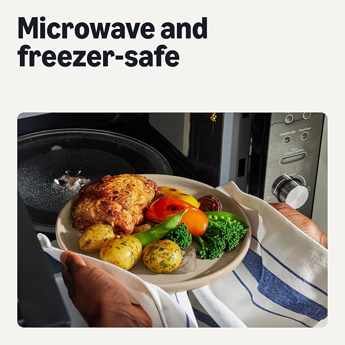 Amazon Basics Glazed Stoneware Salad Plates, Ceramic 4-Piece Set, Microwave and Dishwasher-Safe, 8.3 in., Linen Gray