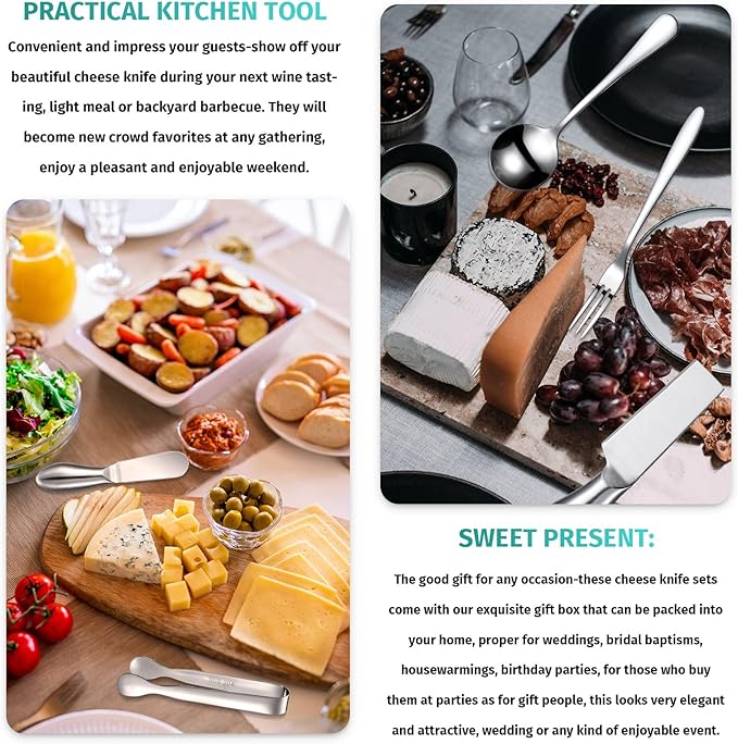 Patelai Charcuterie Board Accessories Cheese Spreader Knife Set Charcuterie Utensils Butter Knife Stainless Steel Mini Serving Tongs Spoons Appetizer Forks for Pastry Christmas(Silver,18 Pieces)