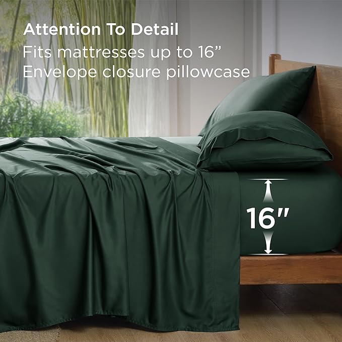 Bedsure Full Size Bed Sheets, Cooling Sheets, Rayon Derived from Bamboo, Breathable & Soft, Deep Pocket Up to 16 Inches, Hotel Luxury Silky Bedding for Hot Sleepers, Forest Green