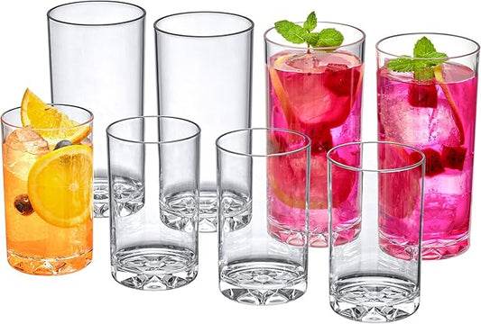 Amazing Abby Liberty 10-Ounce and 16-Ounce Tumblers (Set of 8), Drinking Glasses, Reusable Cups, BPA-Free, Shatter-Proof, Dishwasher-Safe (Made of Plastic, NOT Glass)