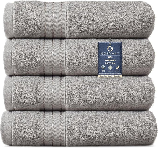 COZYART Silver Grey Hand Towels for Bathroom 4 Pcs, 13x30 Cotton Guest Hands Towel Set Super Soft Highly Absorbent Durable 650 GSM for Daily Use