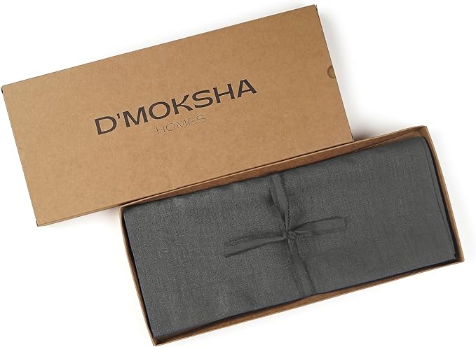 D'Moksha Homes Linen Table Runner 60 Inches - 100% Pure Linen Charcoal Grey Table Runner 14 x 60 Inch for Coffee Tables, Dresser, Winter, Holiday, New Year - Machine Washable