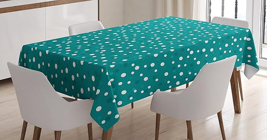 Ambesonne Retro Tablecloth, Nostalgic White Polka Dots Pattern with Little Color Droplets Oval Forms Abstract Artwork, Rectangular Table Cover for Dining Room Kitchen Decor, 60" X 90", Teal