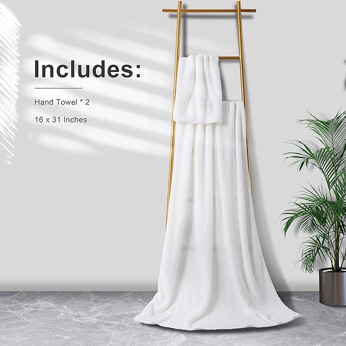 2 Piece Hand Towels Set,100% Microfiber - Quick Dry, Thick, Soft, Plush and Highly Absorbent Luxury Hotel & Spa Bath Towel for Bathroom, Pack of 2 (White)