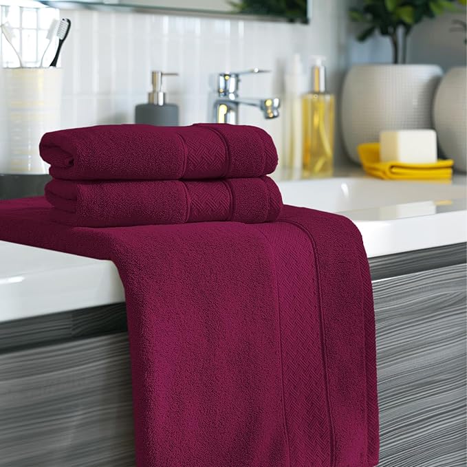 COZYART Burgundy Bath Towel Set 6 Piece, 2 Bath Towels 2 Hand Towels 2 Washcloths, Luxury 100% Turkish Cotton 650GSM Hotel Quality, Soft, Absorbent, Towel Sets for Bathroom