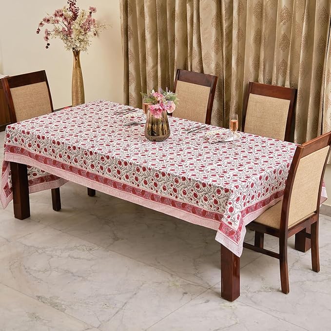 Ridhi -Sangria Red Cotton Tablecloth, Handblock Print Floral Table Cloth for Kitchen Dining Linen I Thanksgiving, Christmas, Wedding, Fall Décor 4 Seater 60x60 Inches Square