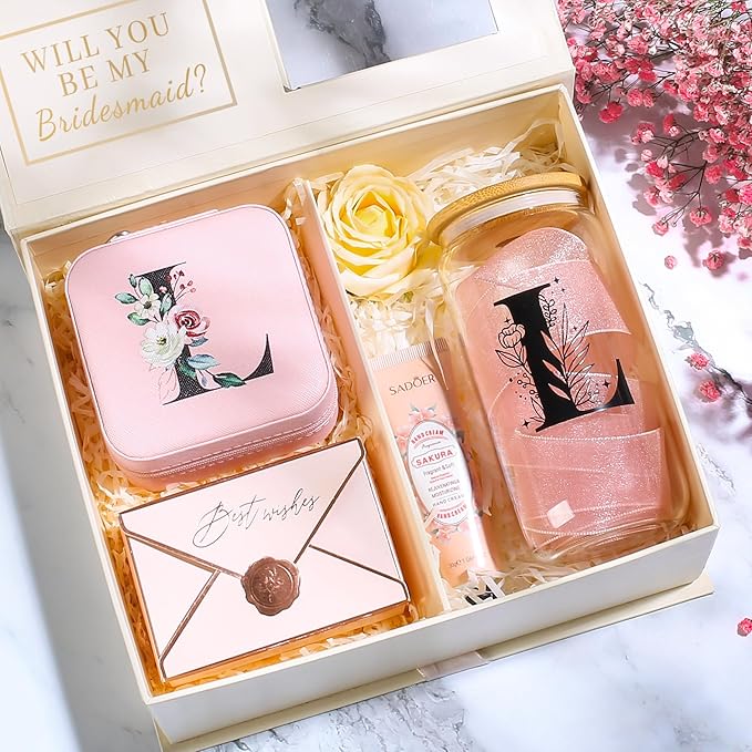 AYGXU Travel Gifts for Women Girls,Small Jewelry Organizer Box,Bridesmaid Proposal Gifts,glass cup with bamboo lid and straw,aesthetic cups,coffee cups,Graduation Gifts for Her Initial U pink