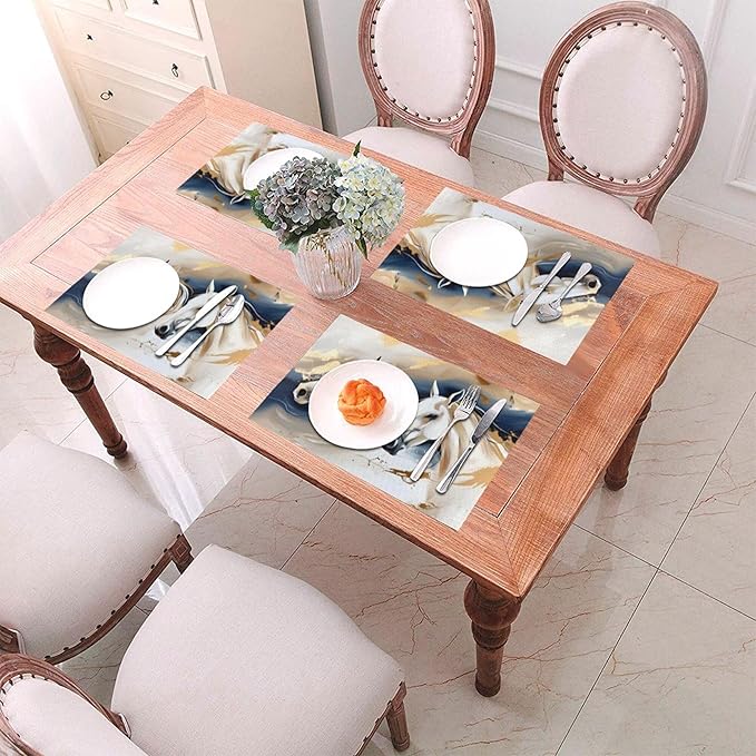 Horse Placemats Set of 4 Linen 12"x18" Washable Heat-Resistant Modern Decorative Kitchen Table Mats for Dining Outdoor Home Decor Cute Place Mats