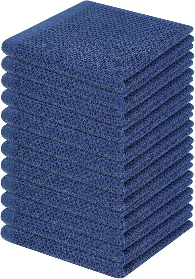 Homaxy 100% Cotton Waffle Weave Kitchen Dish Cloths, Ultra Soft Absorbent Quick Drying Dish Towels, 12 x 12 Inches, 12-Pack, Navy Blue