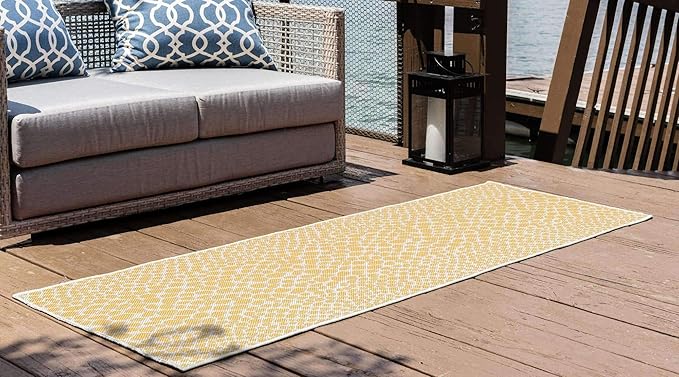 Unique Loom Outdoor Collection Area Rug - Cape Town (2' x 6' 1" Runner, Yellow Ivory/ Ivory)
