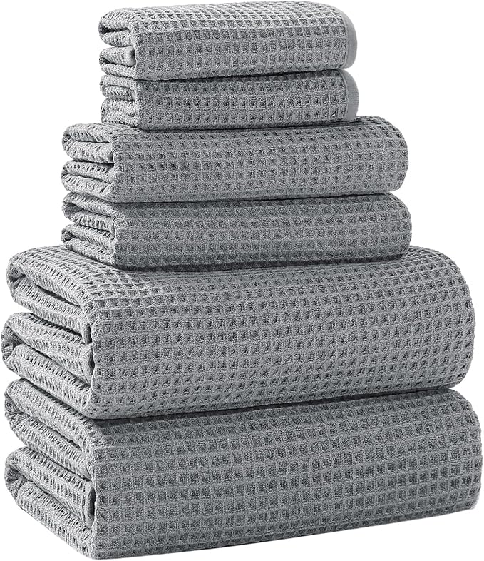 40 x 80 Inches Extra Large Bath Sheets Towels Microfiber Waffle Oversized Bath Towels for Bathroom Quick Dry Lightweight (Grey, Bath Sheets set-6PCS)