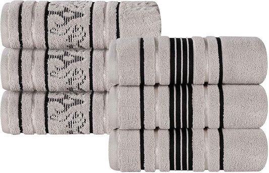 Superior Cotton Hand Towel Set, Small Towels, Plush Soft Absorbent Bathroom Basics, Home Essentials, Spa, Salon, Hotel, Kitchen, Luxury Quick Drying, Zero Twist Assorted Floral Set of 6, Platinum