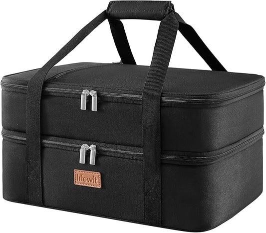 Lifewit Double Decker Insulated Casserole Carrier for Hot or Cold Food, Casserole Dish Carrying Case, Lasagna Holder for Potluck Parties/Picnic/Cookouts, Fits 9"x13" Baking Dish, Black