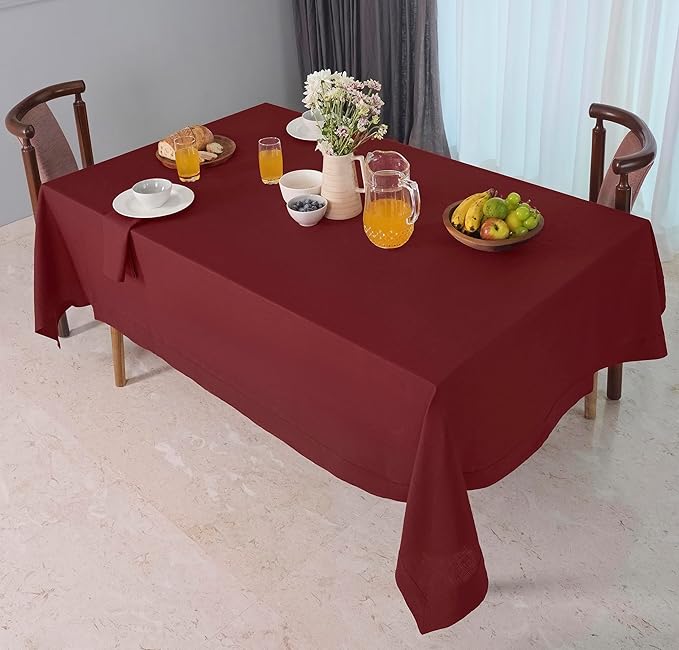 D'Moksha Homes Linen Tablecloth 60 x 90 Inch - 100% Pure Linen Dark Red Tablecloth for Rectangle Tables - Machine Washable Table Cloth for Winter, Holiday, New Year