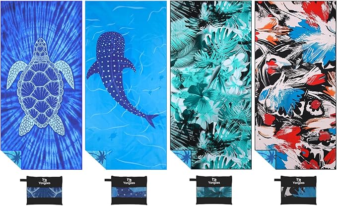 4 Pack Microfiber Lightweight Thin Beach Towel Sand Free Quick Dry Super Absorbent Large Towels for Swimming Pool Yoga Gym Travel Vacation Beach Accessories Essentials for Adults