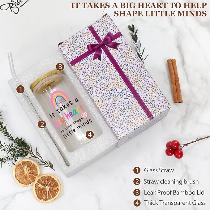 Gifts for Teachers,Teacher Appreciation Gifts Thank You Teacher Gifts Christmas & Birthday Teacher Gift Ideas Valentines Gifts for Teacher, Back To School Gifts 16 Oz Coffee Glass