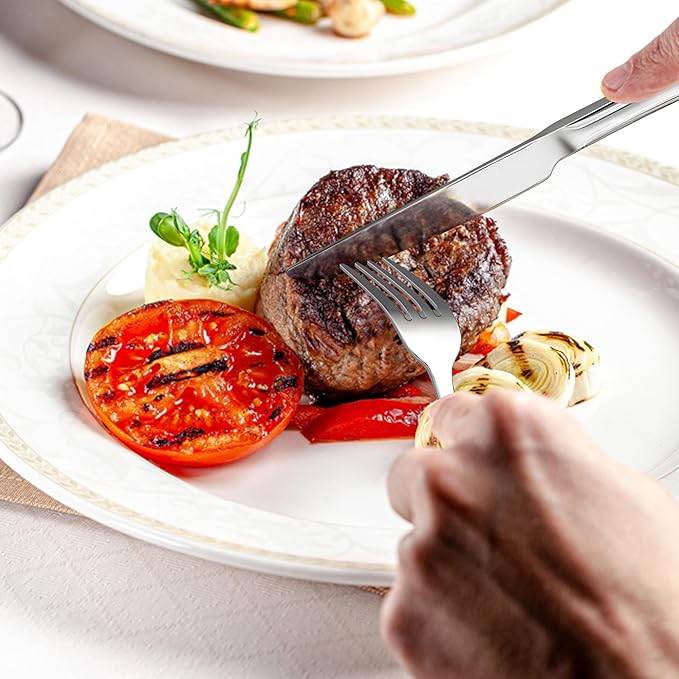 E-far Dinner Knives Set of 12, 9 Inch Stainless Steel Serrated Steak Butter Knife for Home Kitchen Restaurant, Scalloped Edge & Non-toxic - Dishwasher Safe