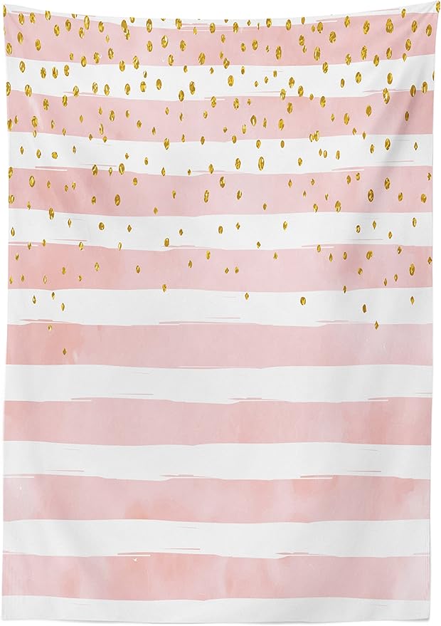 Ambesonne Modern Tablecloth, Watercolor Paint Horizontal Stripes and Dots Artistry Illustration, Rectangular Table Cover for Dining Room Kitchen Decor, 52" X 70", Pink Yellow