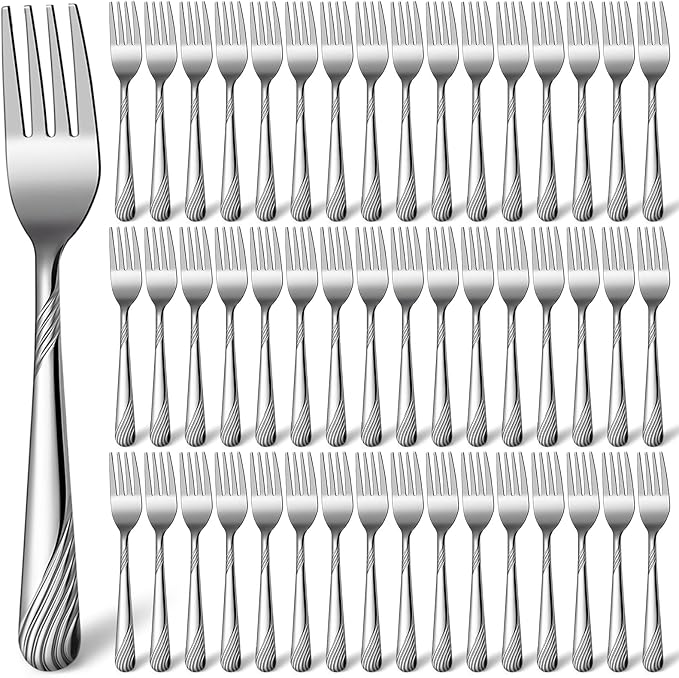 Minatee 100 Pcs Metal Dinner Forks Bulk Set 6.9 Inches Stainless Steel Forks Silverware Flatware Salad Cutlery Mirror Polished for Home Kitchen Restaurant Eating Silverware Utensils