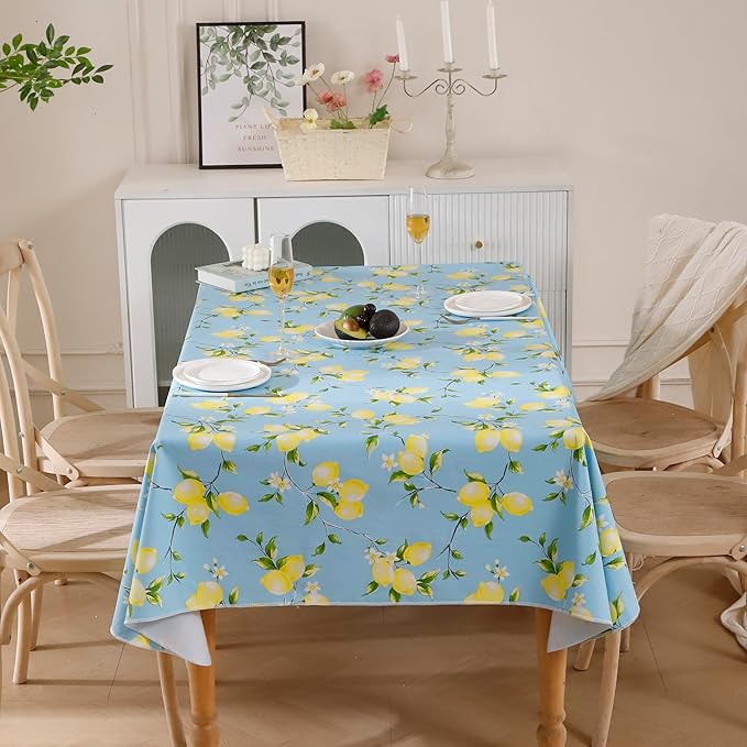 Walrus Heavy Duty Vinyl Tablecloth with Flannel Backing Waterproof Oil-Proof Plastic Table Cloth Stain-Resistant Wipeable Rectangle or Square Table Cover for Indoor and Outdoor (Lemon, 60x84 Inch)