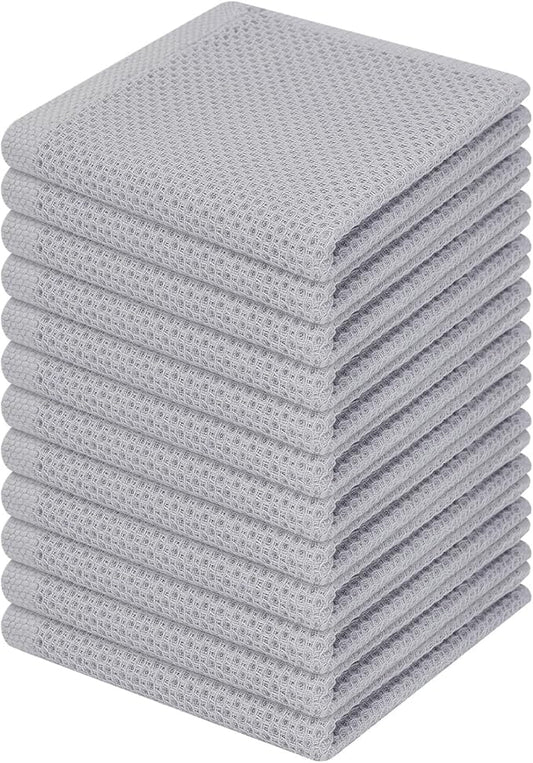 Homaxy 100% Cotton Waffle Weave Kitchen Dish Cloths, Ultra Soft Absorbent Quick Drying Dish Towels, 12 x 12 Inches, 12-Pack, Light Gray