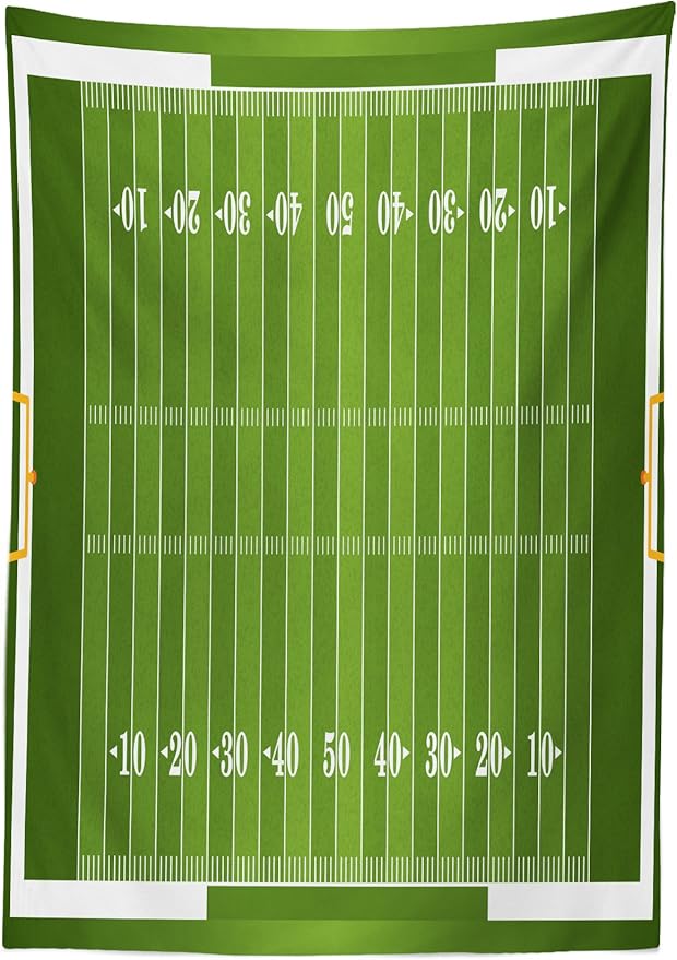 Ambesonne Football Tablecloth, Sports Field in Green Gridiron Yard Competitive Games College Teamwork Print, Rectangular Table Cover for Dining Room Kitchen Decor, 60" X 90", White and Green