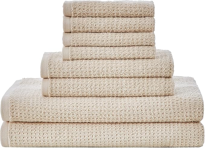 Nautica - Bath Towels, 100% Soft & Absorbent Cotton with Waffle Texture, Highly Absorbent & Quick Dry, Medium Weight Bathroom Towels (Oasis Beige, 8 Piece) (Pack of 6)