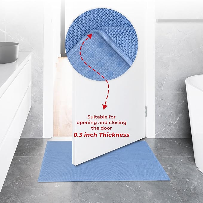 American Soft Linen Bath Rug, 20 in 34 in 100% Cotton Bath Mats Rugs for Bathroom, Slip Reducer Washable Shaggy Form Area Rugs, Sky Blue Bath Rug