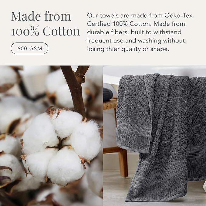 NY Loft 100% Cotton Bath Towel Set of 4 | Grey Towels | Oeko-TEX® Standard 100 | Soft & Absorbent, Quick-Dry Bath Towels | 30" x 52" | | Trinity Collection - Charcoal