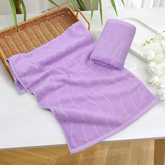 2-Piece Cotton Hand Towels Lavender, Ultra Soft and Highly Absorbent Towels for Bathroom, Small Size 13 x 29 Inches, Wavy Stripe Jacquard