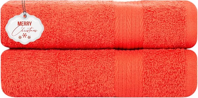 Ample Decor Bathroom Set of 2 Hand Towel 18 X 28 Inch 600 GSM 100% Cotton, Premium Soft Absorbent - Orange