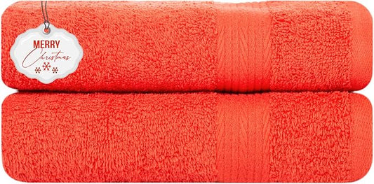 Ample Decor Bathroom Set of 2 Hand Towel 18 X 28 Inch 600 GSM 100% Cotton, Premium Soft Absorbent - Orange