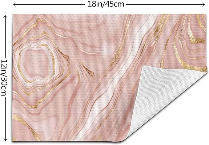 Pink Golden Marble Placemats Set of 4 Linen 12"x18" Rose Pink Modern Decorative Place Mats Washable Kitchen Table Mats for Dining Outdoor Farmhouse Home Decor Holiday Party Dining Mat