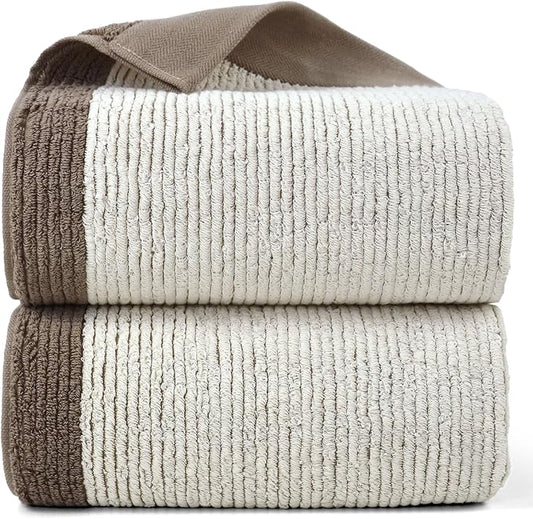 Cleanbear Shower Towels for Bathroom - Ultra Soft Bath Towels Set of 2, 520 GSM, 500,000 Dense Loops per Side, Quick-Dry and Highly Absorbent, 54 x 28 Inches, Light-Brown