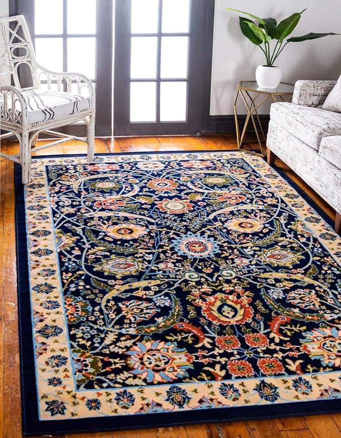 Unique Loom Espahan Collection Area Rug - Cape Cod (6' 1" x 9' Rectangle, Navy Blue/ Black)