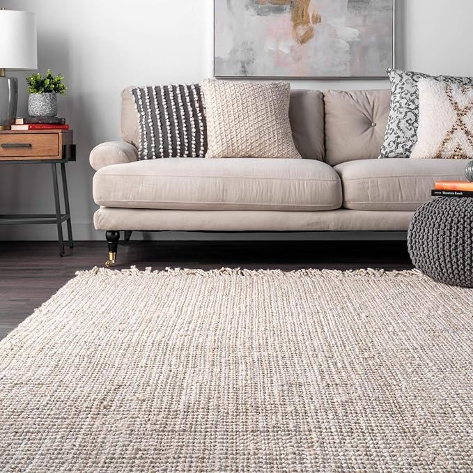Nuloom Daniela Off-White, 9'6" x 12'6", Handmade, Jute, Tassel, Soft and Textured, High Traffic, Stain Resistant, Easy Clean, Durable Area Rug for Bedroom, Living Room, Dining Space, Foyer, Entryway