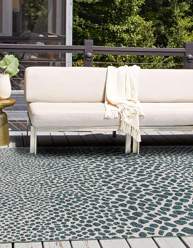 Unique Loom Jill Zarin Outdoor Collection Area Rug - Cape Town (13' Square, Teal/ Ivory)