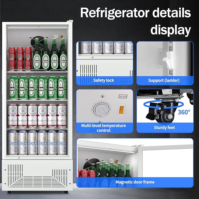 6.5 Cu.Ft Commercial Beverage Refrigerator Glass Door Upright Drink Cooler Display Fridge with Adjustable Shelves and LED Light for Restaurant Bar Store Office White